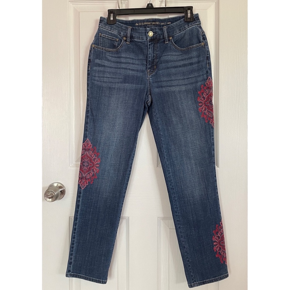 Chico’s Embroidered SO Slimming Girlfriend Ankle Jeans